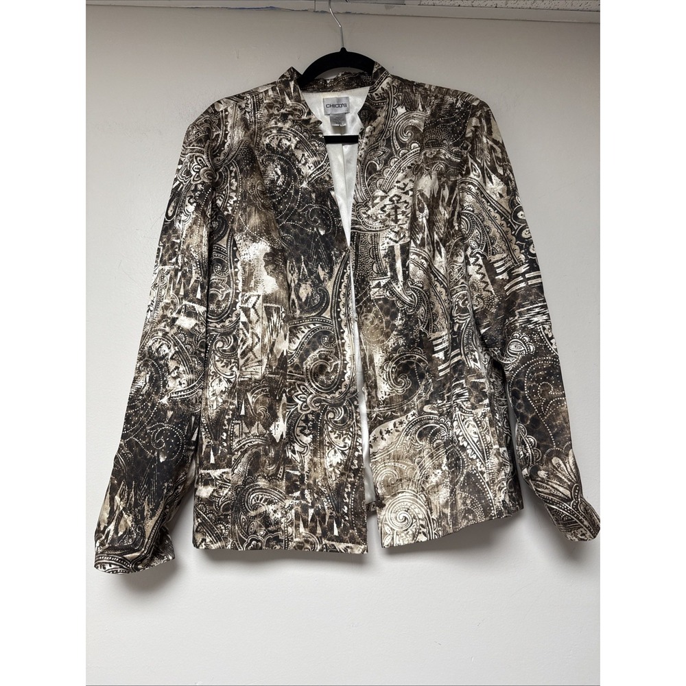 Chicos Womens Blazer Jacket Abstract Print Silk Blend Size 2